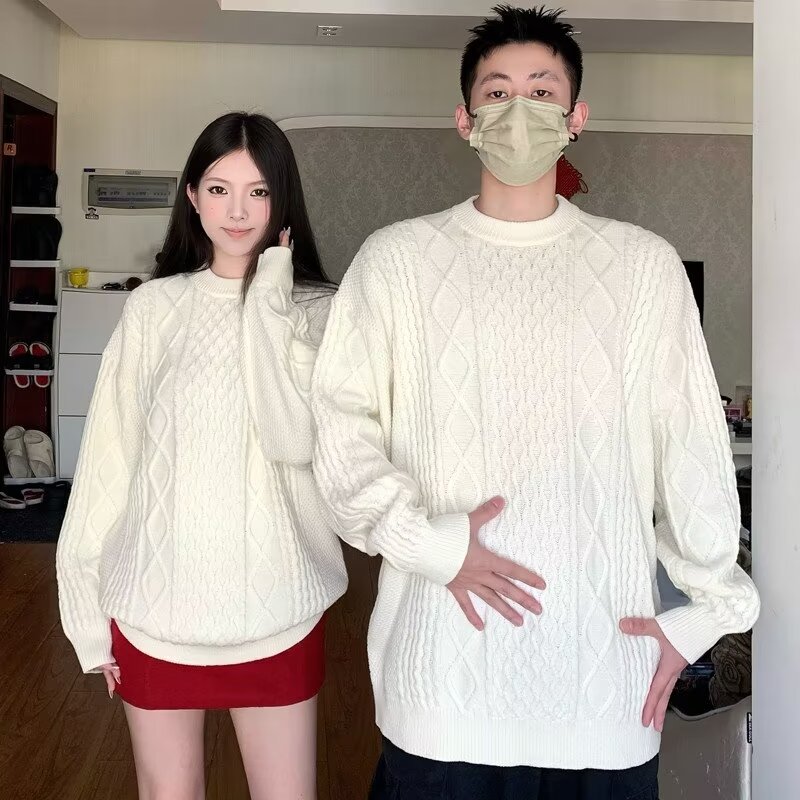 情侶裝秋冬2023新款麻花聖誕毛衣男韓系加厚領證高級感慵懶風