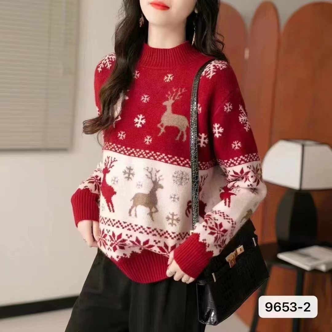 2023新款秋冬聖誕節情侶主題毛衣女寬鬆百搭慵懶風甜美針織衫上衣