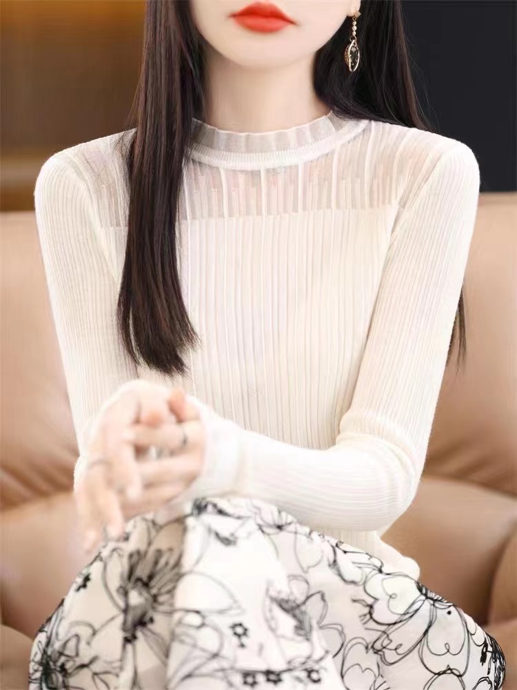 法式獨特别致小上衣蕾絲打底衫女內搭半高領毛衣針織衫羊毛衫洋氣