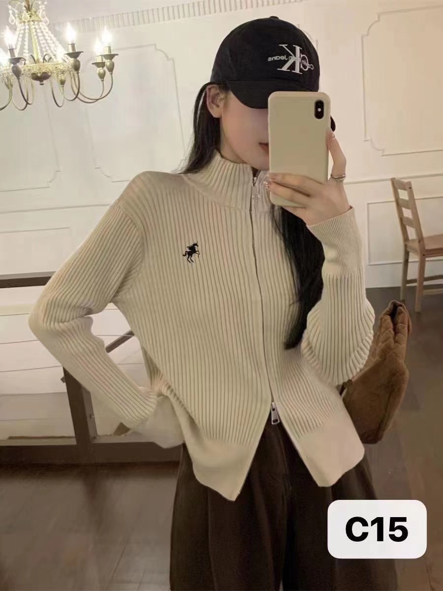 小眾刺繡坑條立領毛衣外套女冬季設計感雙拉鏈針織衫休閒開衫上衣