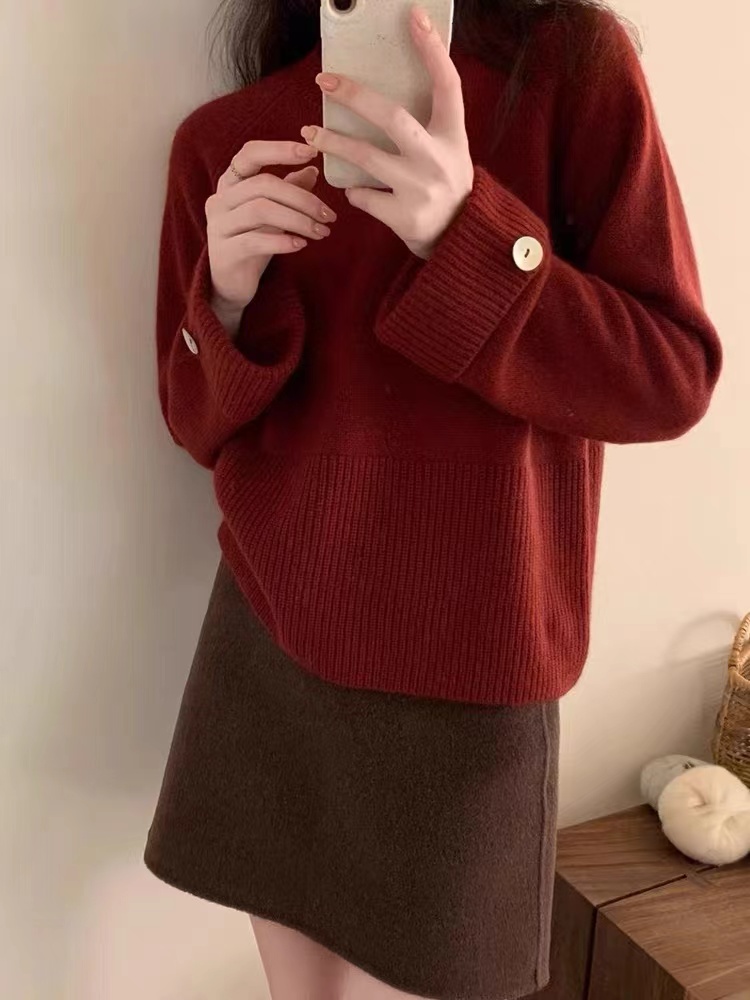 洋氣減齡復古紅色毛衣女聖誕過年氛圍感穿搭百搭慵懶風毛衣針織衫