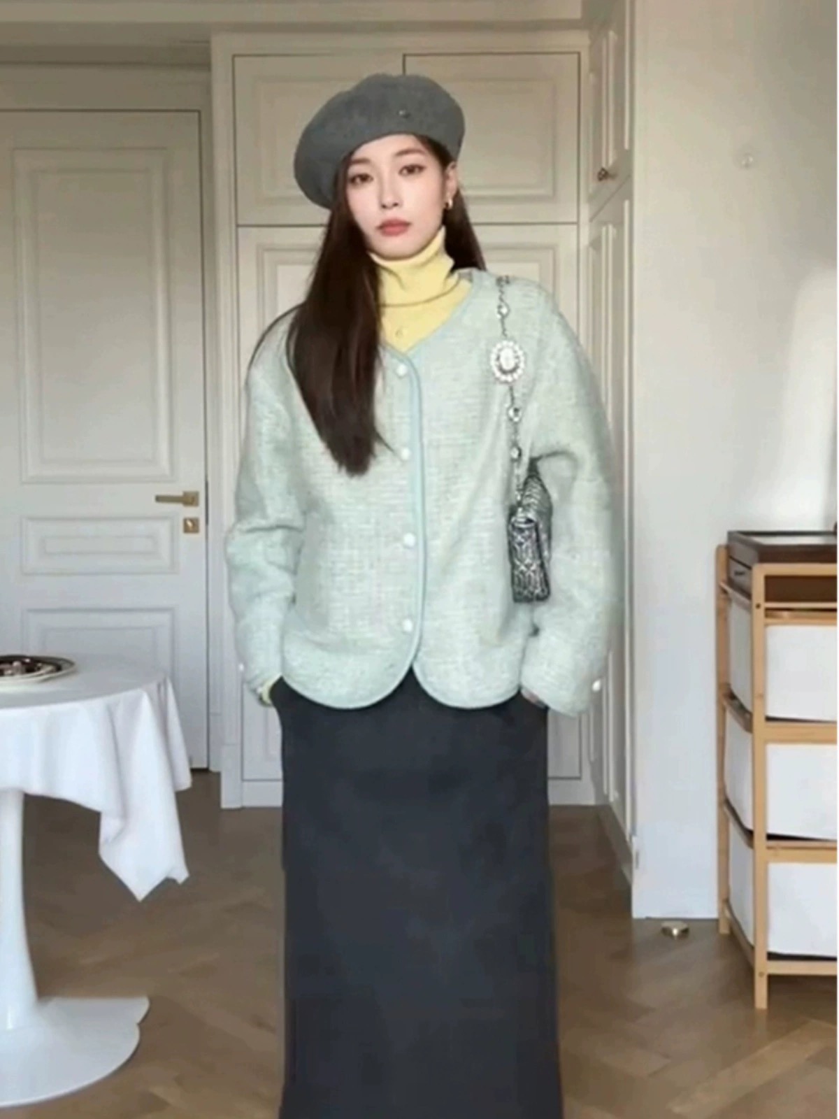 端莊大氣女裝套裝小香風外套女2023新款內搭女秋冬半身裙三件套