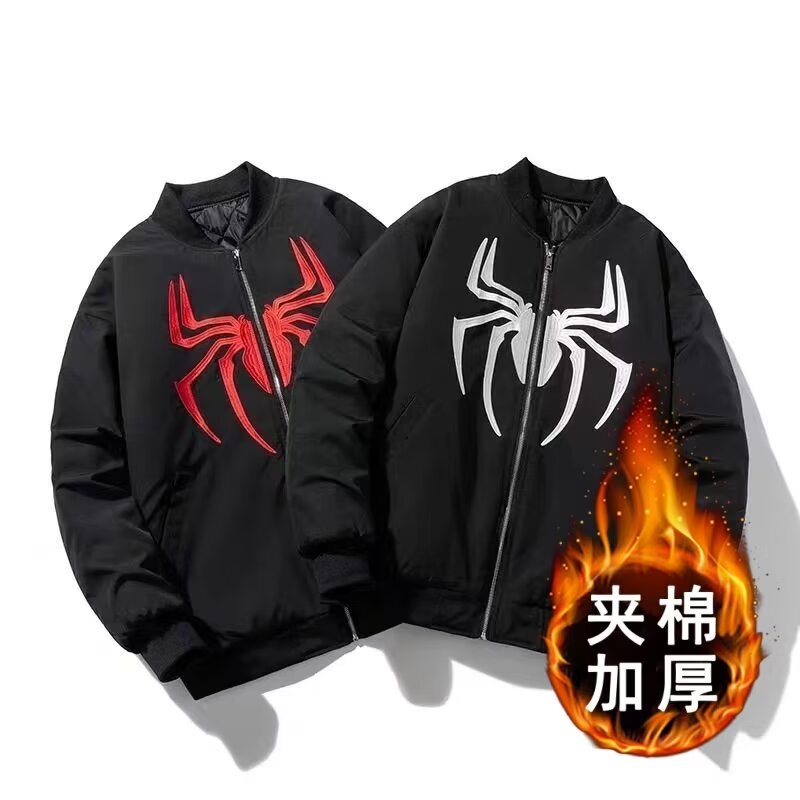 American high street hip-hop baseball cotton jackets for men and women spider embroidered cotton coats bomber jackets autumn and winter trend