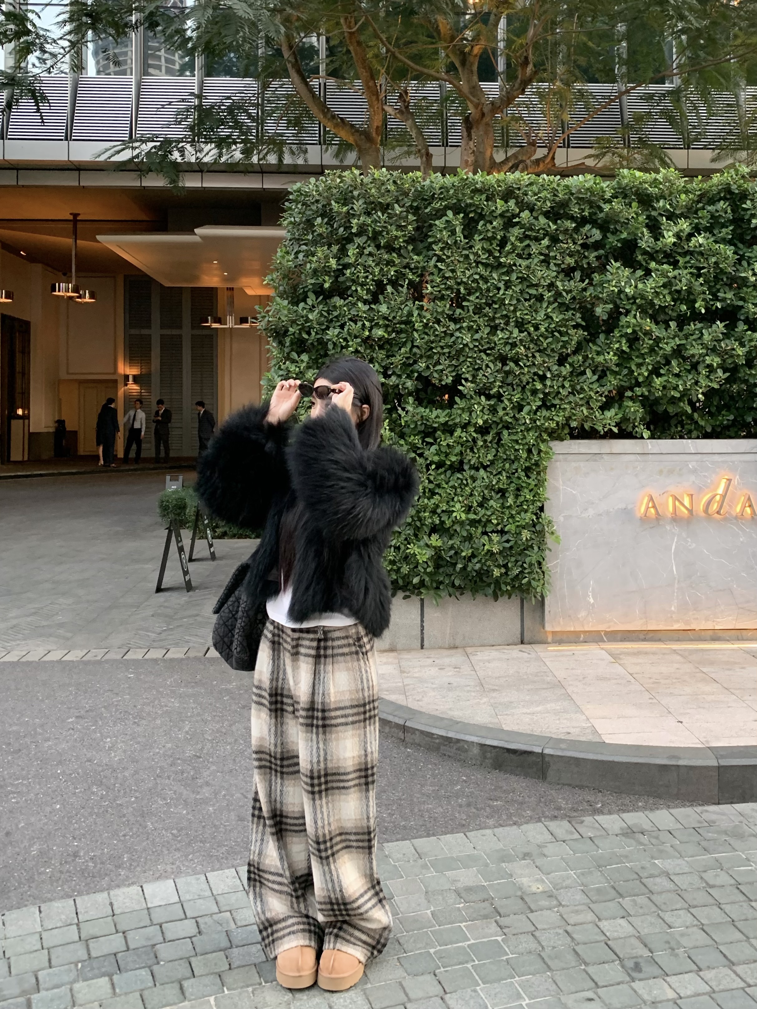 實拍 加厚毛呢格子女秋冬季闊腿寬鬆休閒慵懶直筒褲子