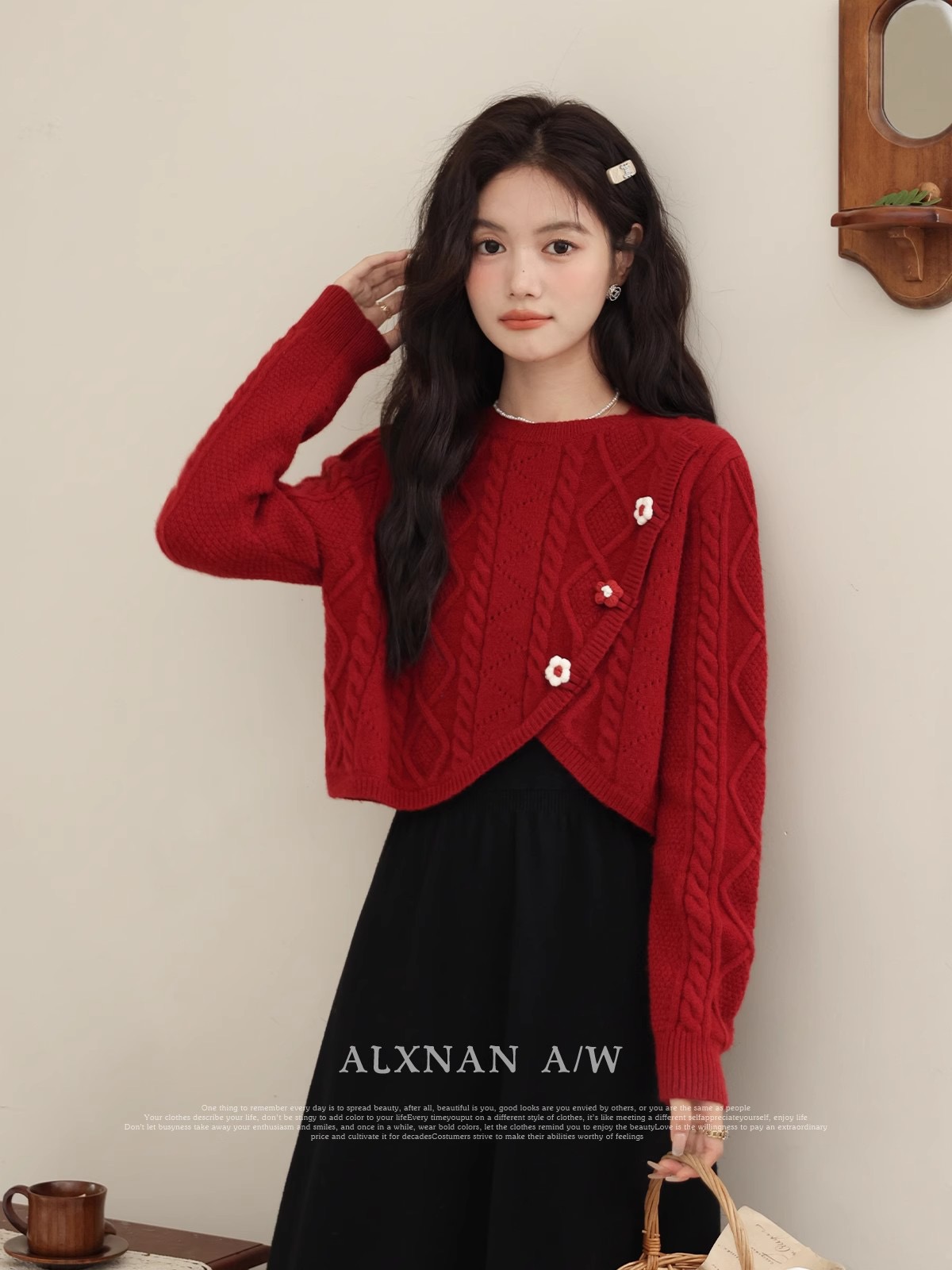 奶fufu溫柔風百搭紅色聖誕毛衣外套女23秋冬洋氣短款軟糯針織開衫