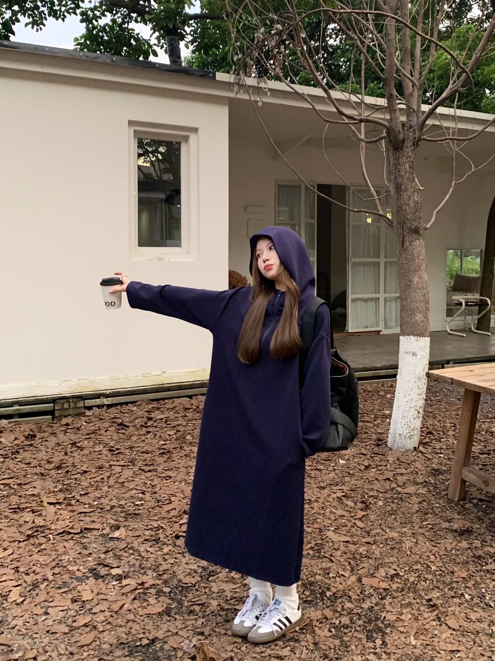 實拍三標齊寬鬆慵懶接連帽加絨百搭衛衣裙女