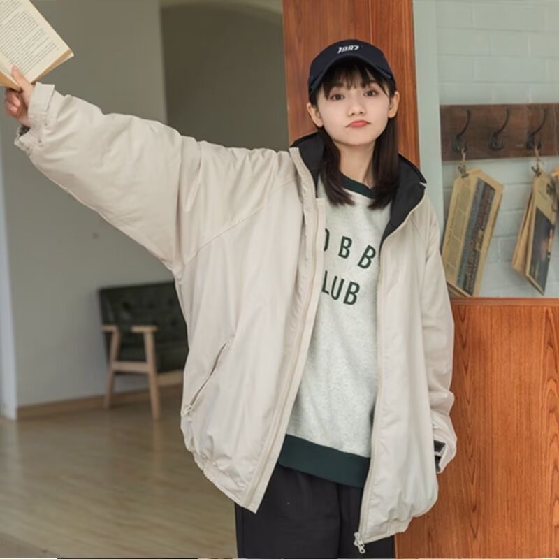 純色夾克外套女冬季棉服2023新款秋冬小個子寬鬆日系休閒百搭
