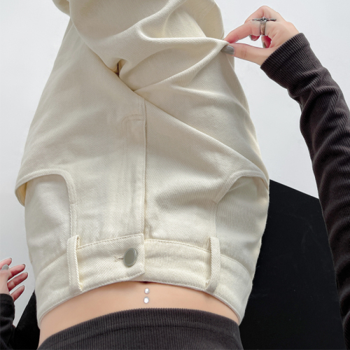 2024 Spring Collection High-Waisted Straight Leg White Denim Pants for Women - Retro Loose Fit, Versatile Casual Wide Leg Long Pants