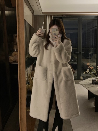 Actual shot of 2023 winter new fur all-in-one warm and thickened mid-length plush jacket