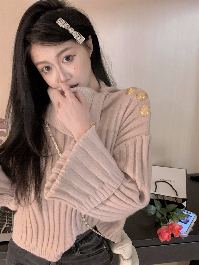 實拍  露肩一字肩設計感高領多穿百搭純色毛衣