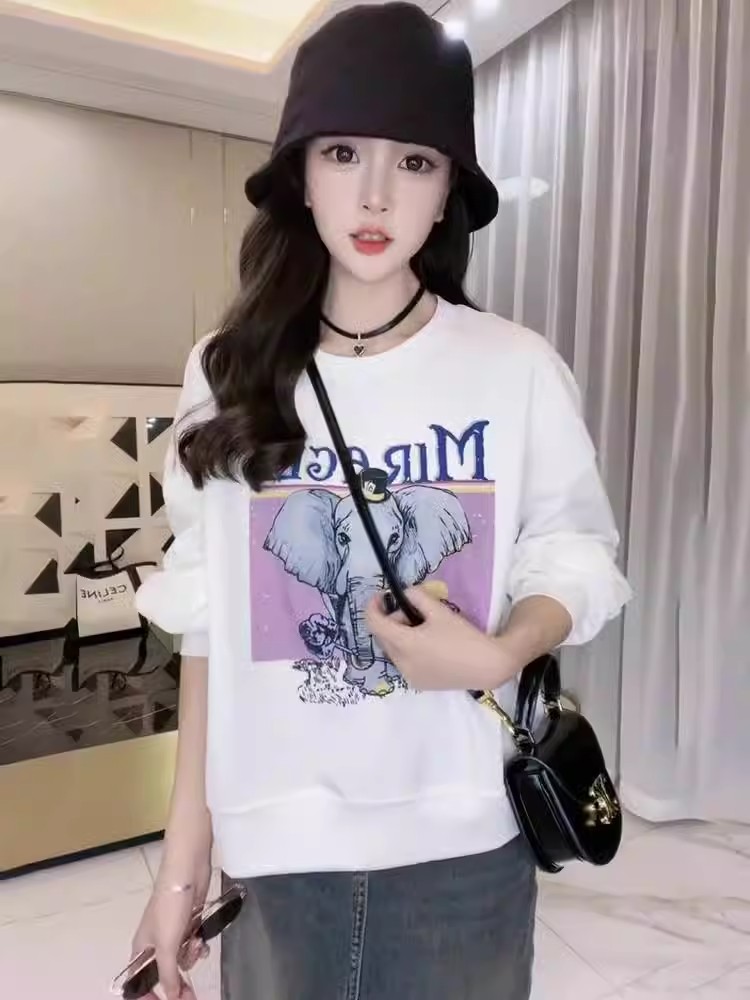 美式復古衛衣女秋季新款女裝寬鬆顯瘦洋氣印花上衣女