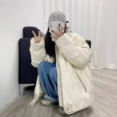 羽絨棉服女冬季2023年新款學生菱格棉襖韓系棉衣oversize夾棉外套