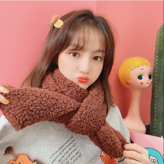 Cute autumn/winter pure-color lambswool scarf for girls, Korean-style versatile thin long neck warmer—sophisticated and minimalist scarf perfect for student soft-girl looks.