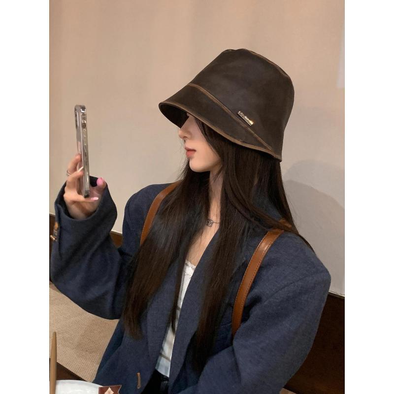 2023新款不規則PU皮漁夫帽子女顯臉小網紅個性水桶帽秋冬百搭戶外