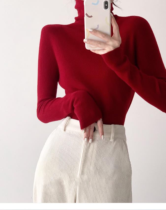 New Year Red Sweater Women's Autumn and Winter 2023 New Thick and Western Style Fur Inner Pile High Collar Bottoming Shirt