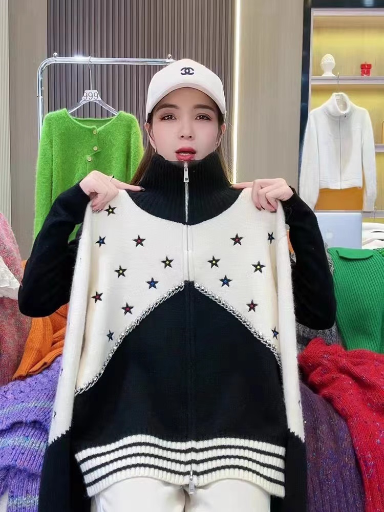 歐貨小眾高林高級感重工刺繡撞色長袖開衫毛衣女裝秋冬季2023新款