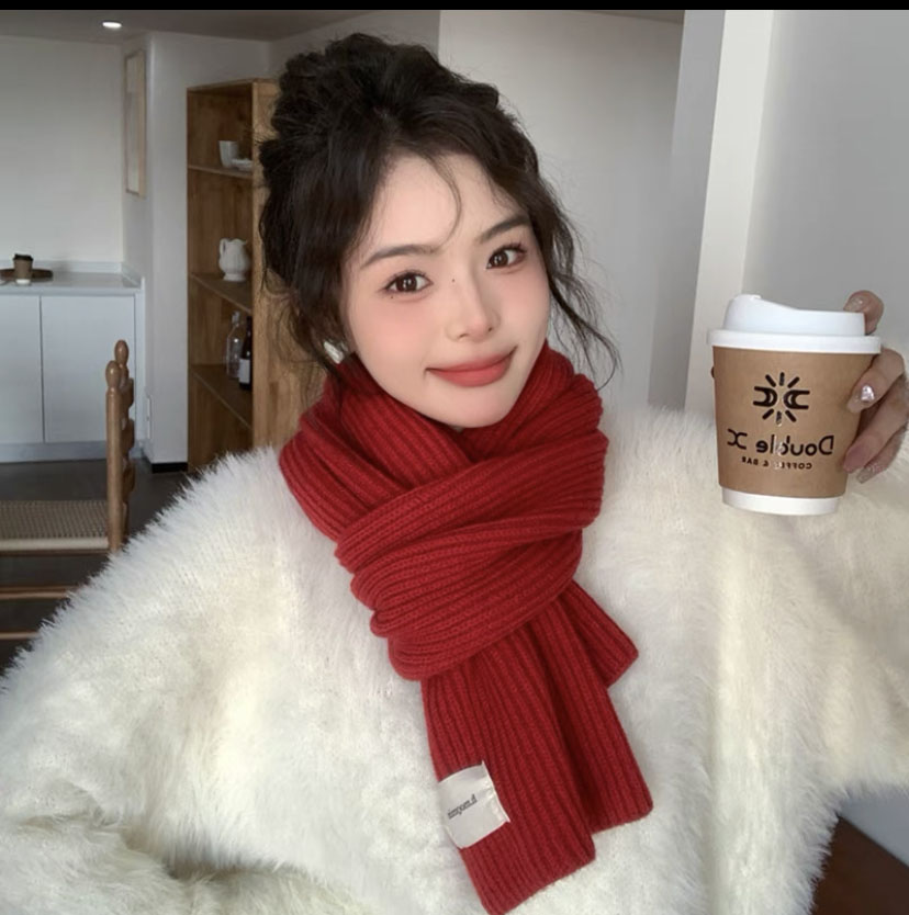 韓版秋冬柔軟針織毛線圍巾女百搭保暖學生純色圍脖加厚情侶咖啡色