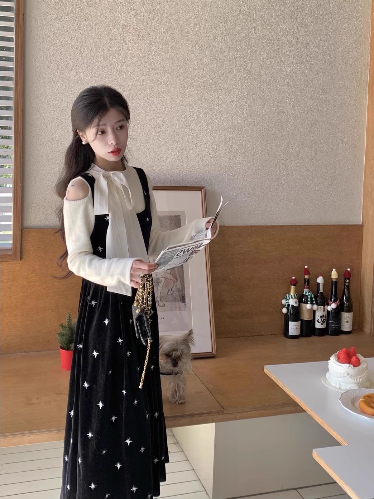 不出錯No errors新品 江南美人 繁星刺繡絲絨長款背帶裙