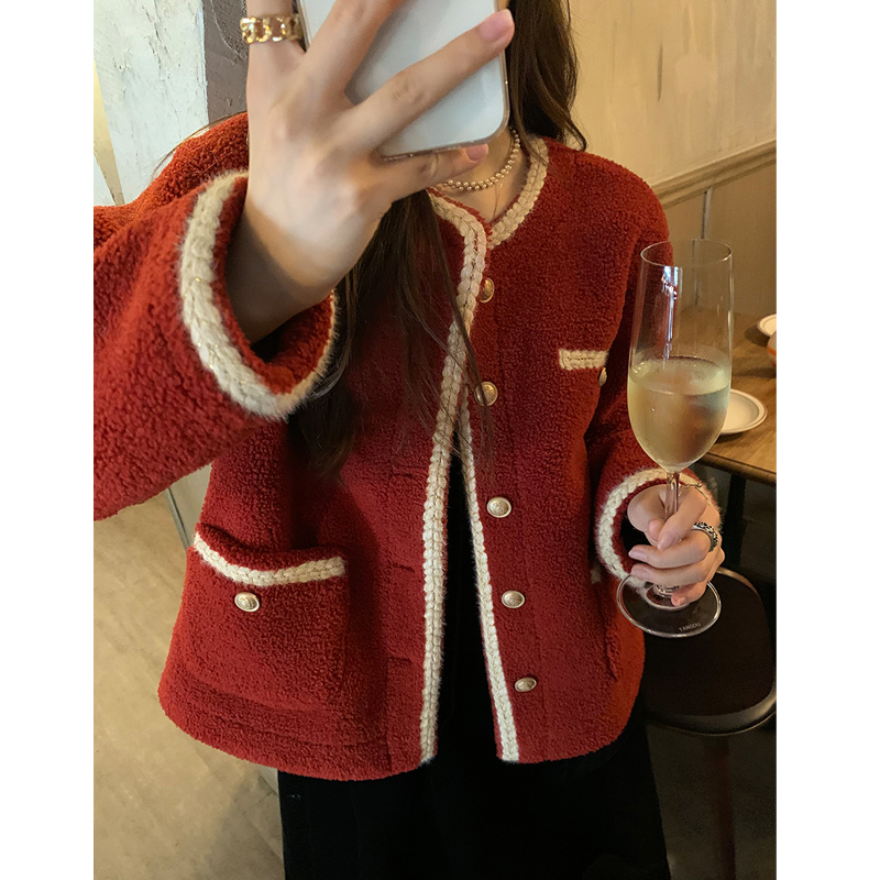 Official picture of Teddy velvet composite imitation super red small fragrance jacket for women with design sense niche top for women