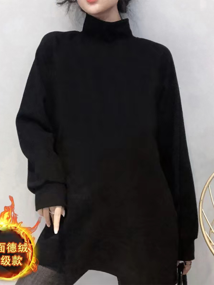 純色無印光板蓄熱中長款打底衫女百搭風