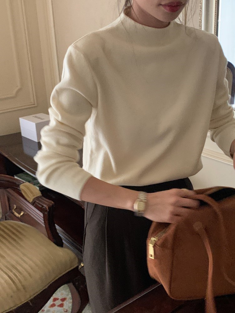 小眾設計感毛衣女秋冬內搭加厚2023新款韓版半高領長袖打底衫上衣