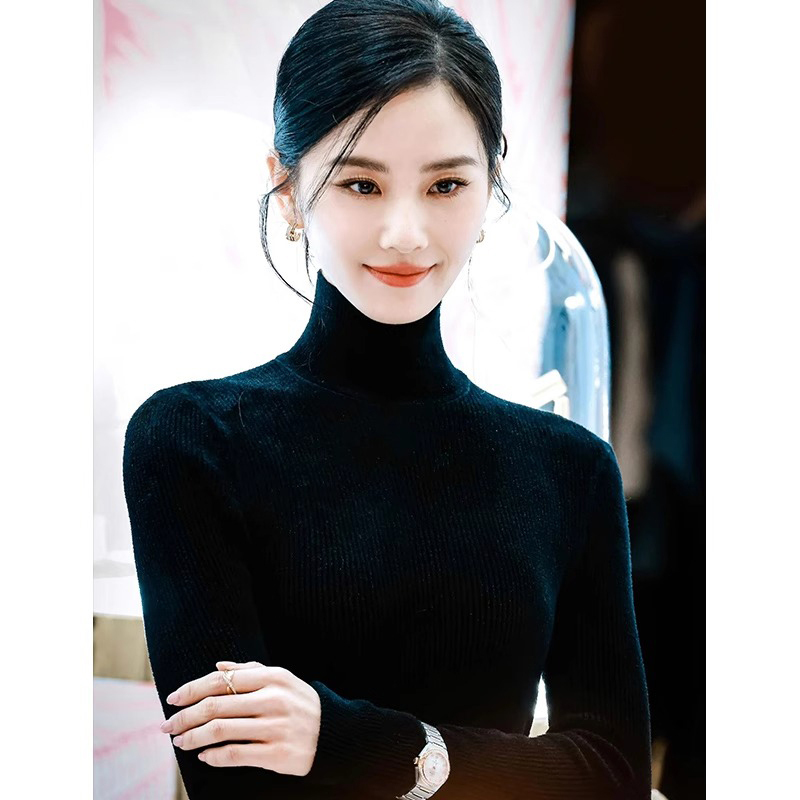 黑色高領長袖針織打底衫女秋冬季新款內搭修身保暖衣上衣顯瘦毛衣