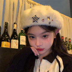 Millennium Sweet Girl~ Design Y2K Star Beanie Hat for Women Autumn and Winter Unique White Plush Bucket Hat
