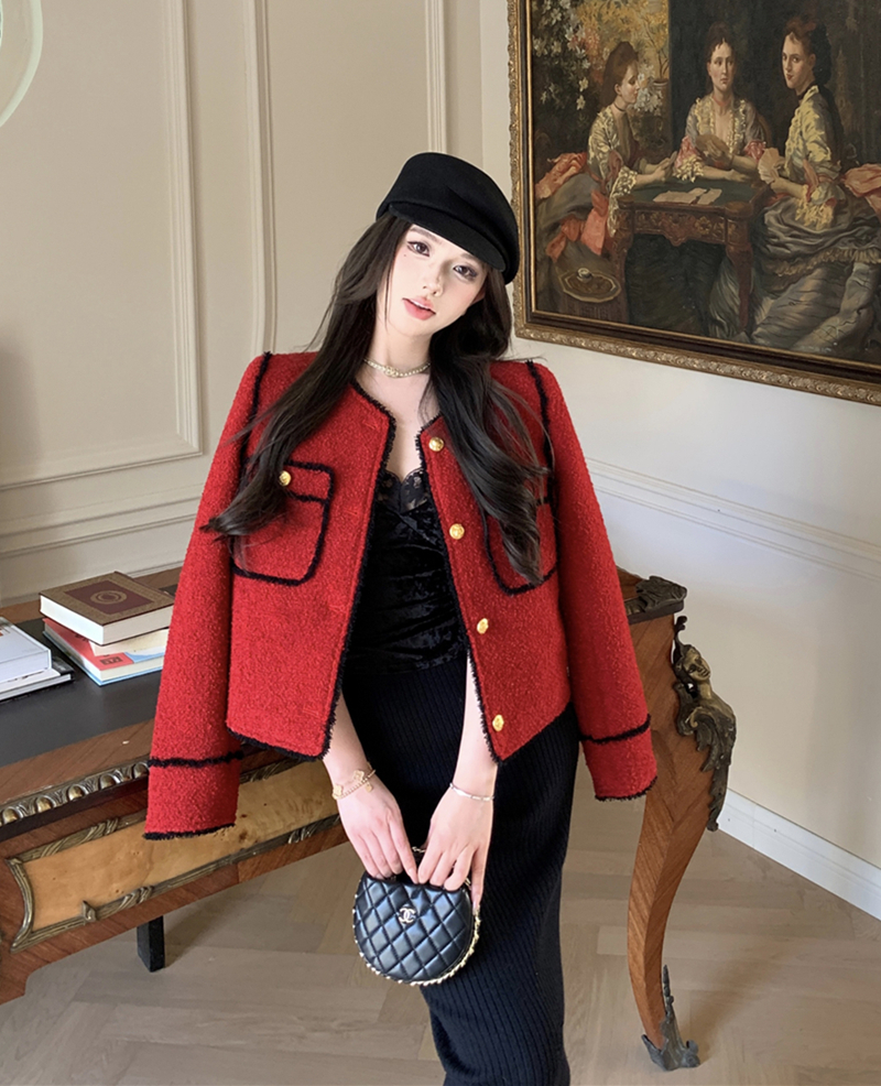 Real shot of autumn and winter cotton woolen jacket with elegant style and ladylike top for women