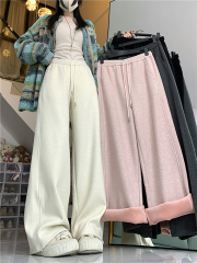 Actual shot~ Walking drag-down pants, soft composite, lined, thickened, warm, sporty, casual pants, wide-leg