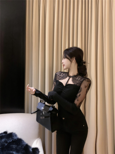 Real shot ~ lace sexy hollow air quality goddess inner wear with beautiful back and neck tie women's all-match top