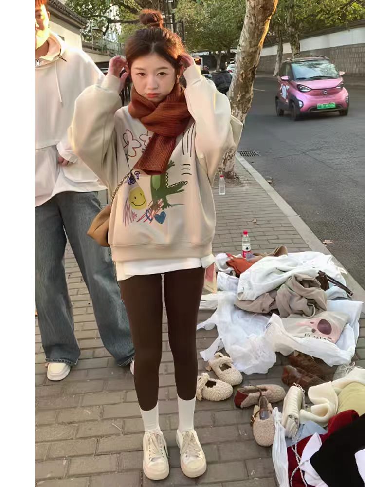 薄款華棉牛奶絲 加絨華棉銀狐絨 圓領印花衛衣女情侶質量