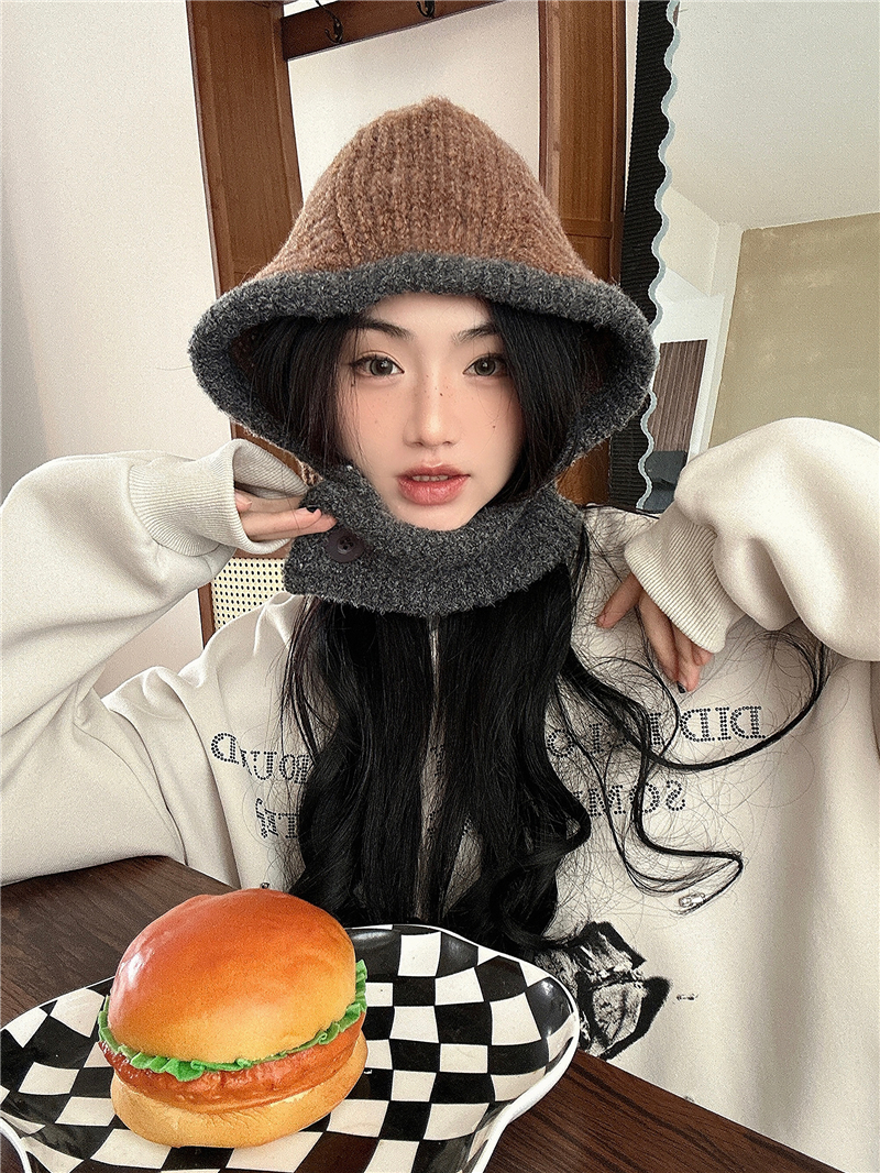 Real shot!  Winter wool blend balaclava warm neck scarf integrated ear protection knitted hat