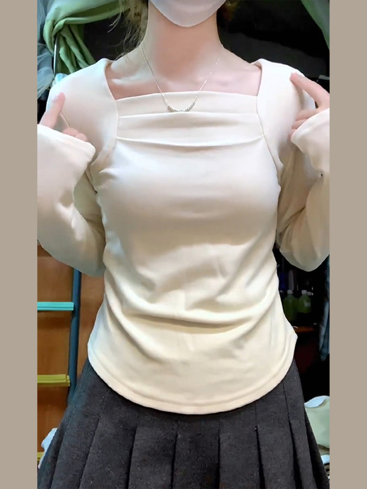 內搭德絨打底衫女秋冬季高級感2024新款保暖修身加絨方領長袖上衣