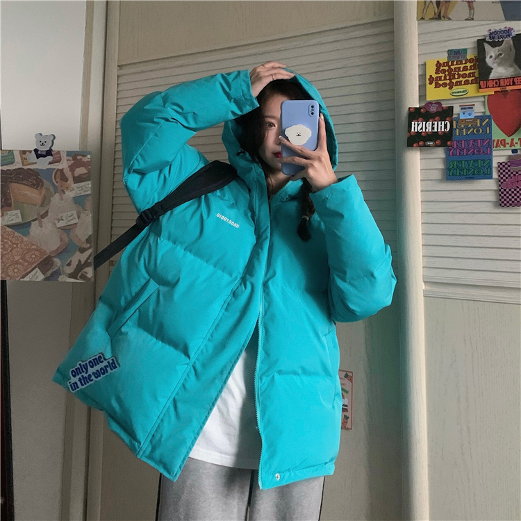 實拍~2023新款純色連帽加厚休閒寬鬆韓版棉衣棉服外套女冬季
