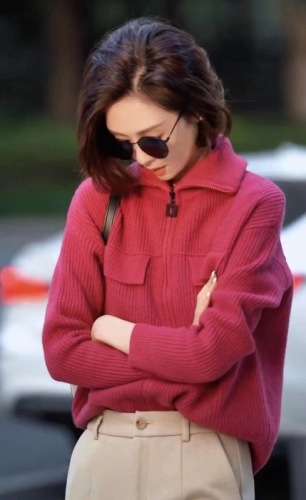 Designed single-breasted POLO collar long-sleeved sweater  autumn new style ladylike slim and versatile sweater