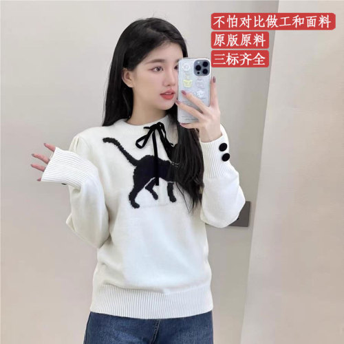 Original raw material ~  autumn and winter new style kitten strap design loose soft waxy sweater lazy style knitted sweater