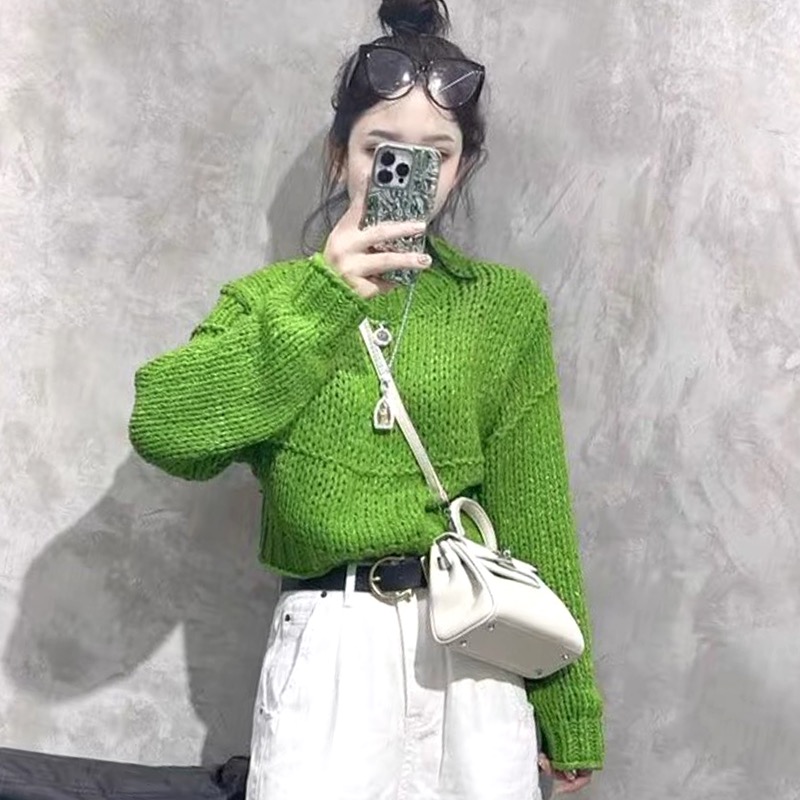 Manufacturer's genuine European station 2023 women's fashion splicing foreign style versatile round neck pullover sweater trendy