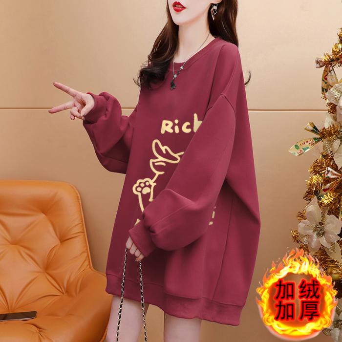 純棉華棉食毛330剋薄/420克加絨本命年新年過年紅色衣服秋冬衛衣