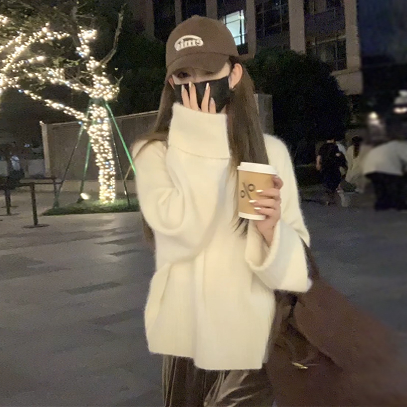 2023新款秋冬季小個子白色寬鬆慵懶風毛衣女高級感內搭打底厚上衣
