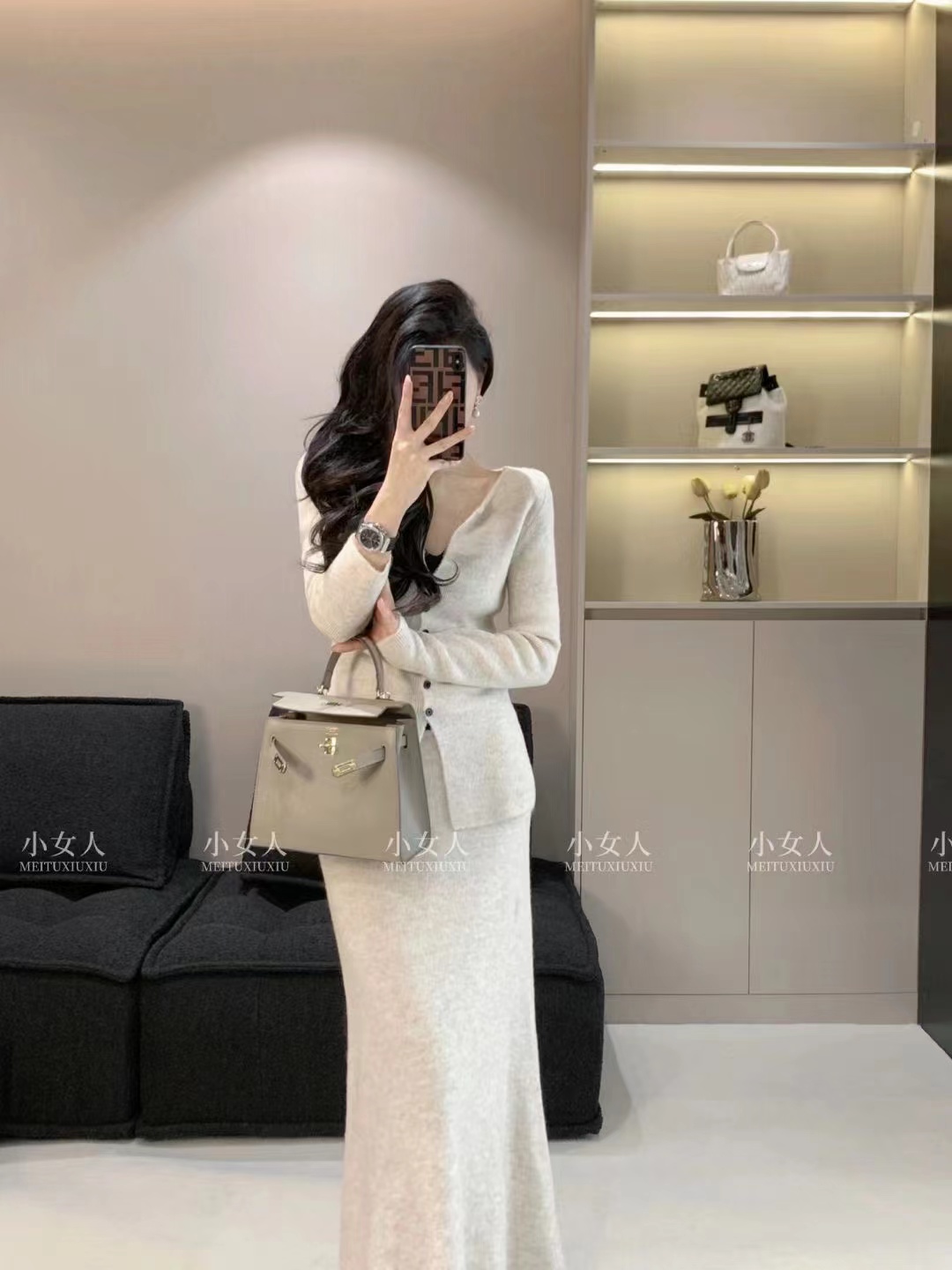 JWUNIQUE鹽系名媛套裝兩件套女秋冬2023新款打底針織衫毛衣半身裙