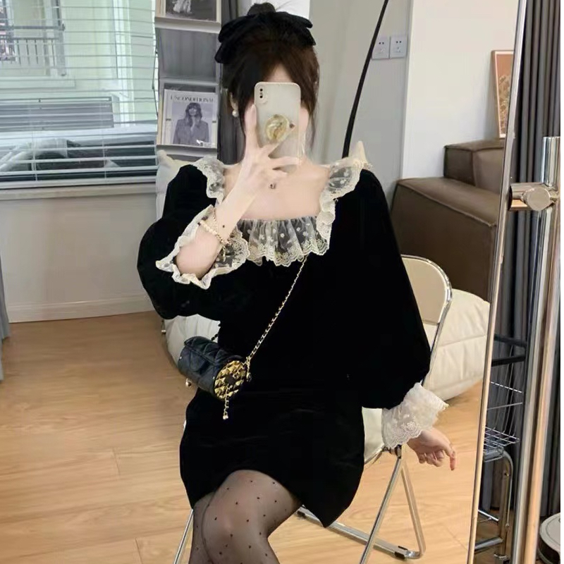 赫本風復古約會小黑裙2024跨年聚會氣質顯瘦驚艷設計感生日裙子潮