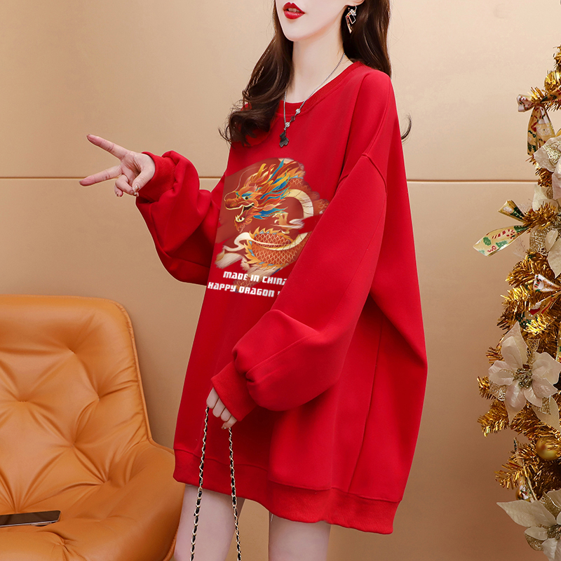 純棉華棉食毛330剋薄/420克加絨本命年新年過年紅色衣服秋冬衛衣