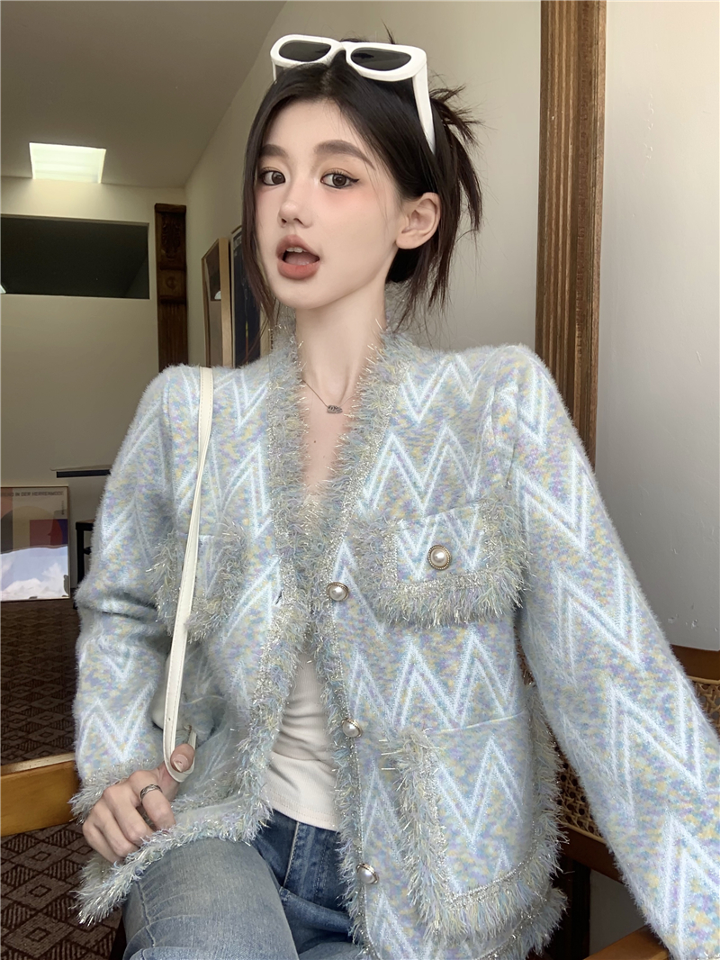 實拍 秋季韓版復古氣質小香風流蘇長袖開衫毛衣短外套女