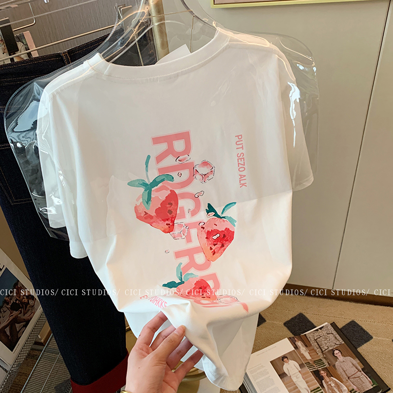 2024年春夏新款 200克/精梳純棉後包領有縫邊S-XXXL夏裝短袖T恤女