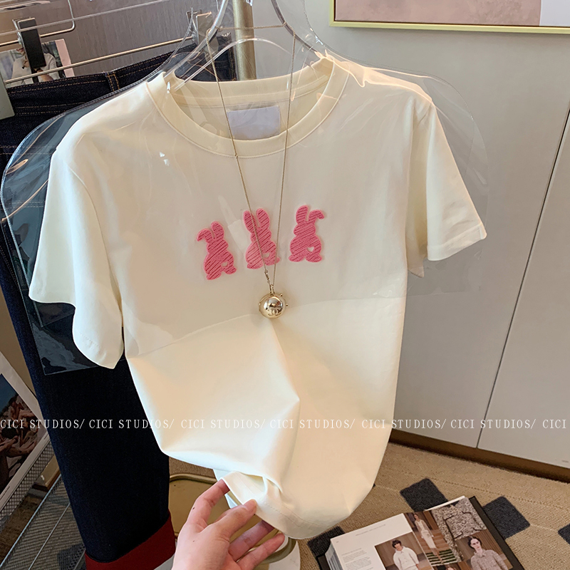 2024年春夏新款 200克/精梳純棉後包領有縫邊S-XXXL夏裝短袖T恤女
