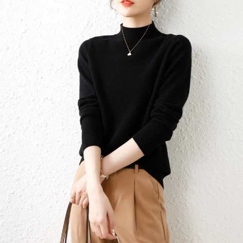 2024 New Early Spring Fashion Simple Half Turtle Collar Knitted Wool Sweater Women's Autumn and Winter Warm Bottoming Women's Sweater