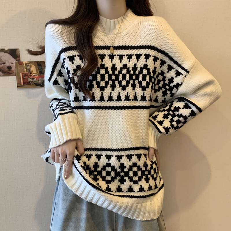 實拍大碼女裝秋冬2023新款設計感圓領聖誕穿搭針織紅色寬鬆毛衣