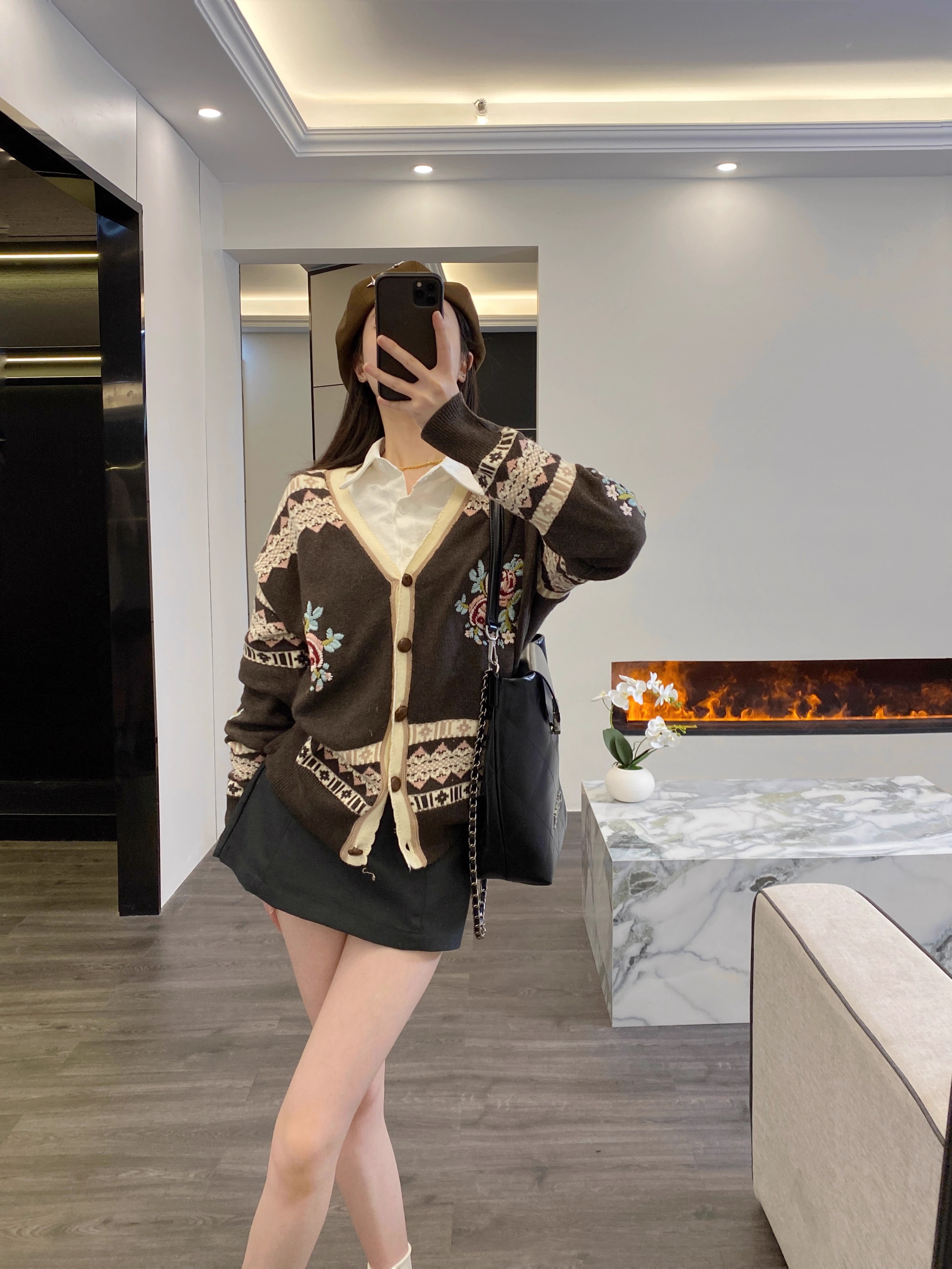 針織開衫毛衣外套女秋冬2023新款刺繡花慵懶風寬鬆復古外穿中長款