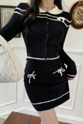 Actual shot ~ new autumn and winter knitted sweater suit for women, sweet girly style knitted cardigan hip skirt