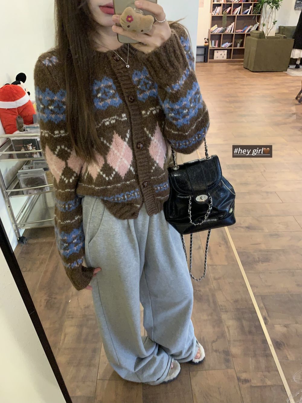 實拍三標齊復古撞色花色短款開衫毛衣外套女